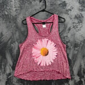 Stranded Tank Top Womens XL Pink Daisy Graphic Racerback Space Dye Knit